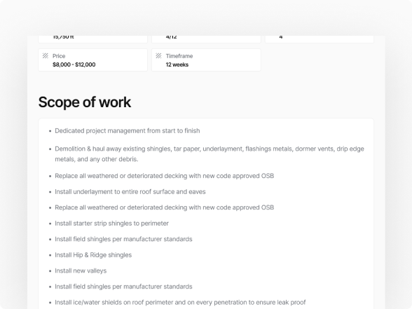 Roof work scope example